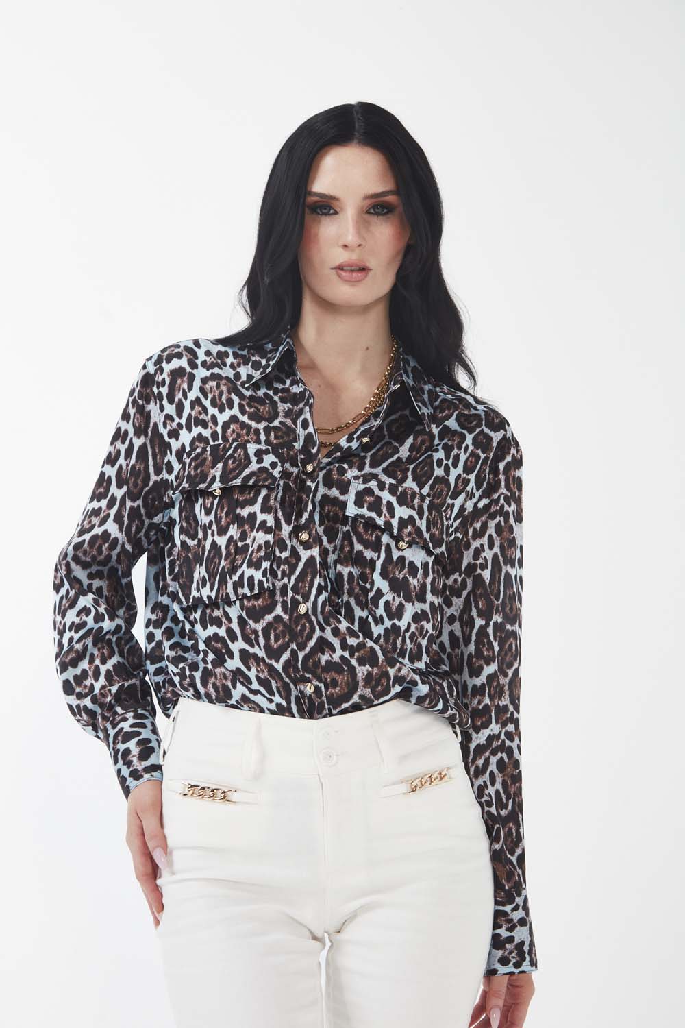 Corva Shirt - Blue Leopard