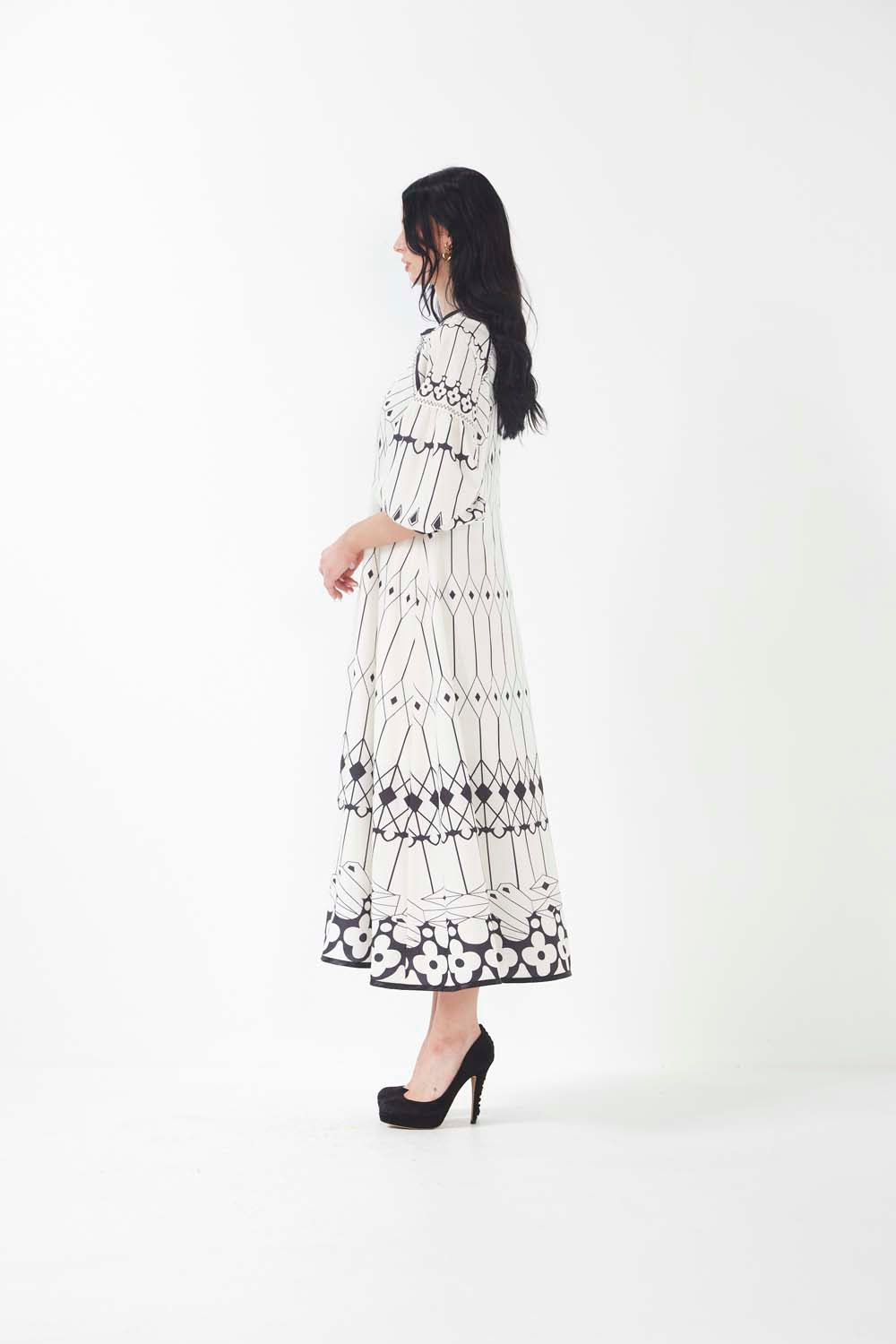 Latina Dress - Black + White Stripe