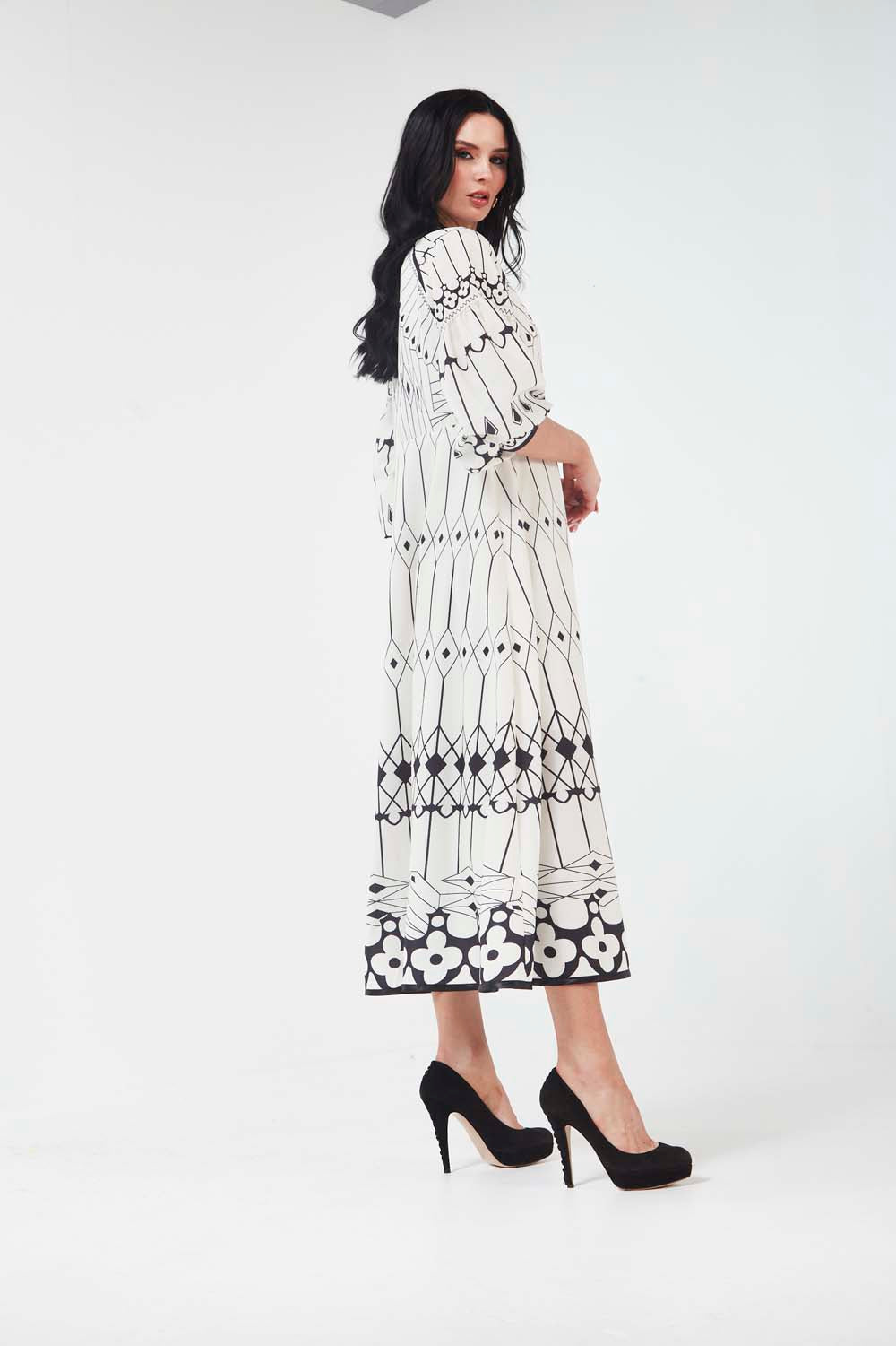 Latina Dress - Black + White Stripe