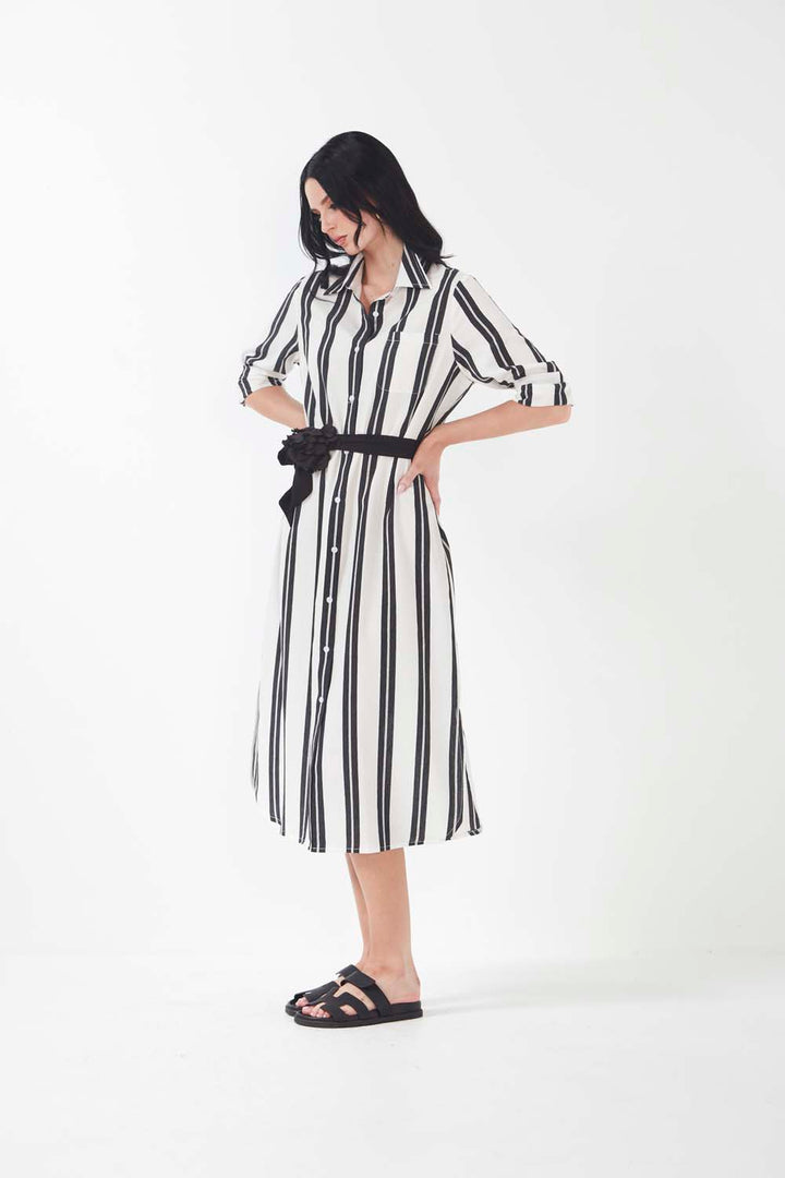 Bolonga Dress - Black + White Stripe