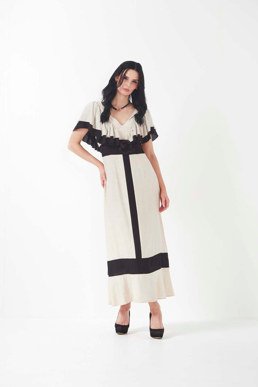 Monza Dress - Beige + Black